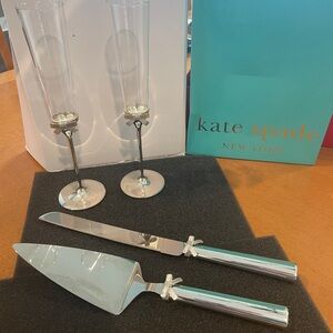 kate spade Silver Ribbon champagne and Cake Knife/Server with Turquoise Boxes